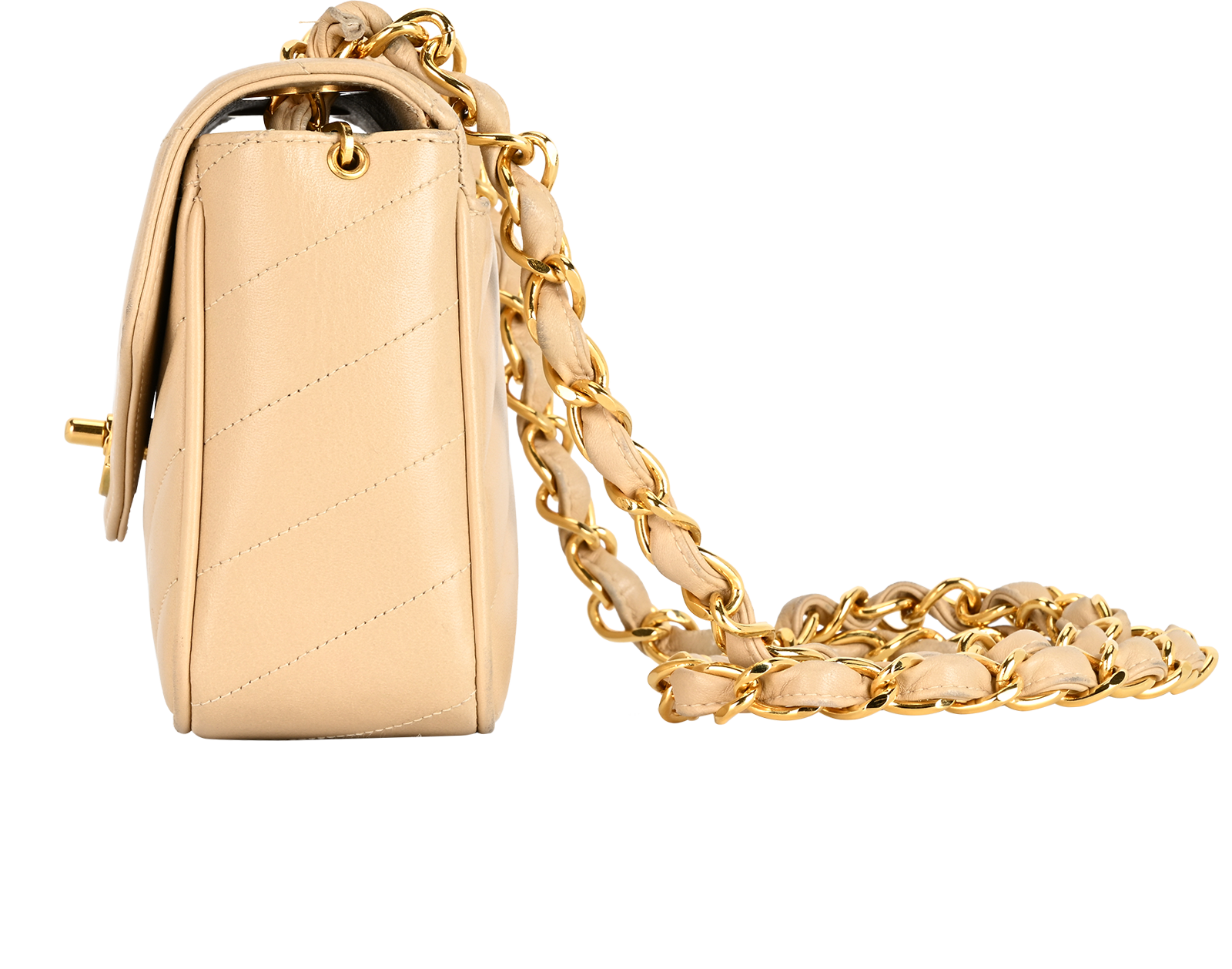 Mini Square Flap Chevron, &pound;2,900, Handbags, Beige, Lambskin Leather, Bottom view